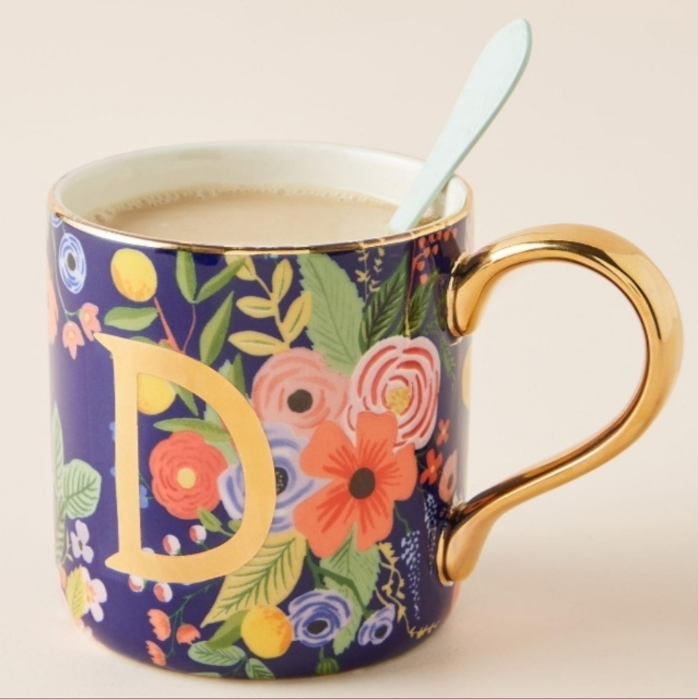 Anthropologie Rifle Paper Co. Floral Garden Party Initial "D" Mug D